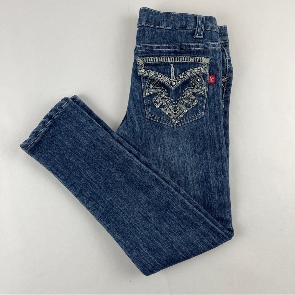 Pop Jeans Girls Size 10 Skinny Embroidered Blue Denim
